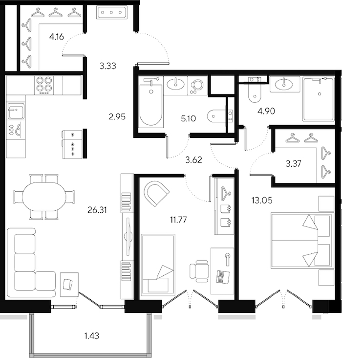 2-комнатная квартира 78.56 м², 8/9 эт., ЖК «LEGENDA Большой 67»